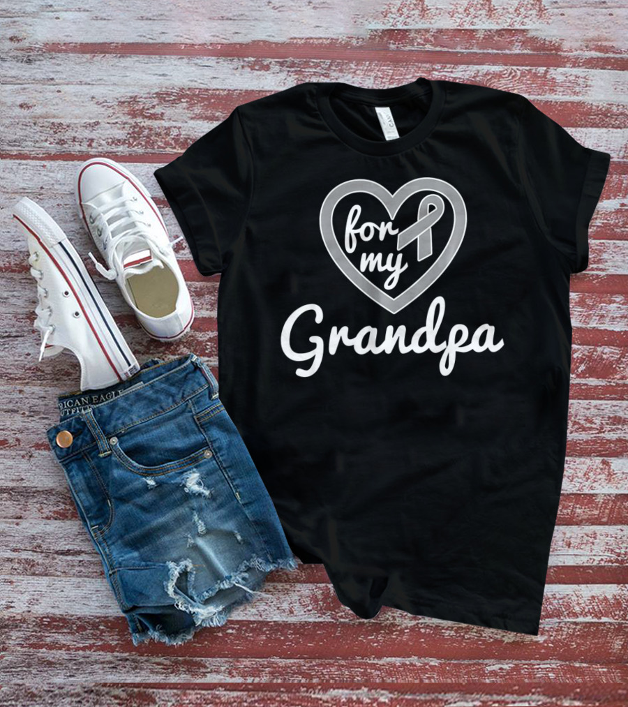 For My Grandpa Brain Cancer Awareness Ribbon Heart T-Shirt