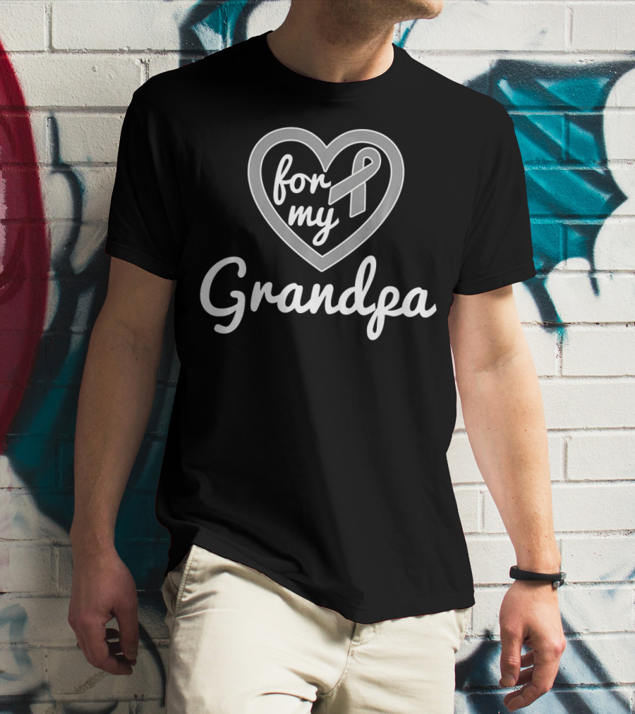 For My Grandpa Brain Cancer Awareness Ribbon Heart T-Shirt