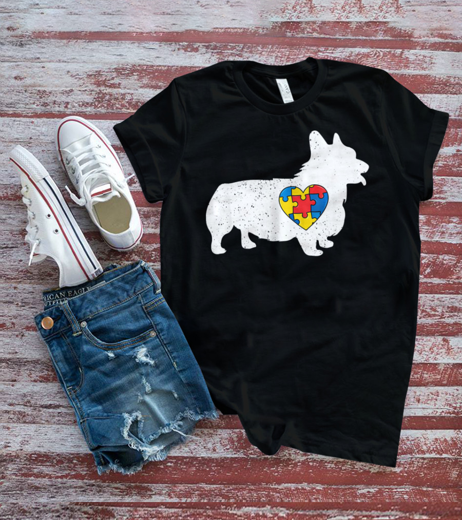 Corgi Puzzle Heart Autism Awareness T-Shirt