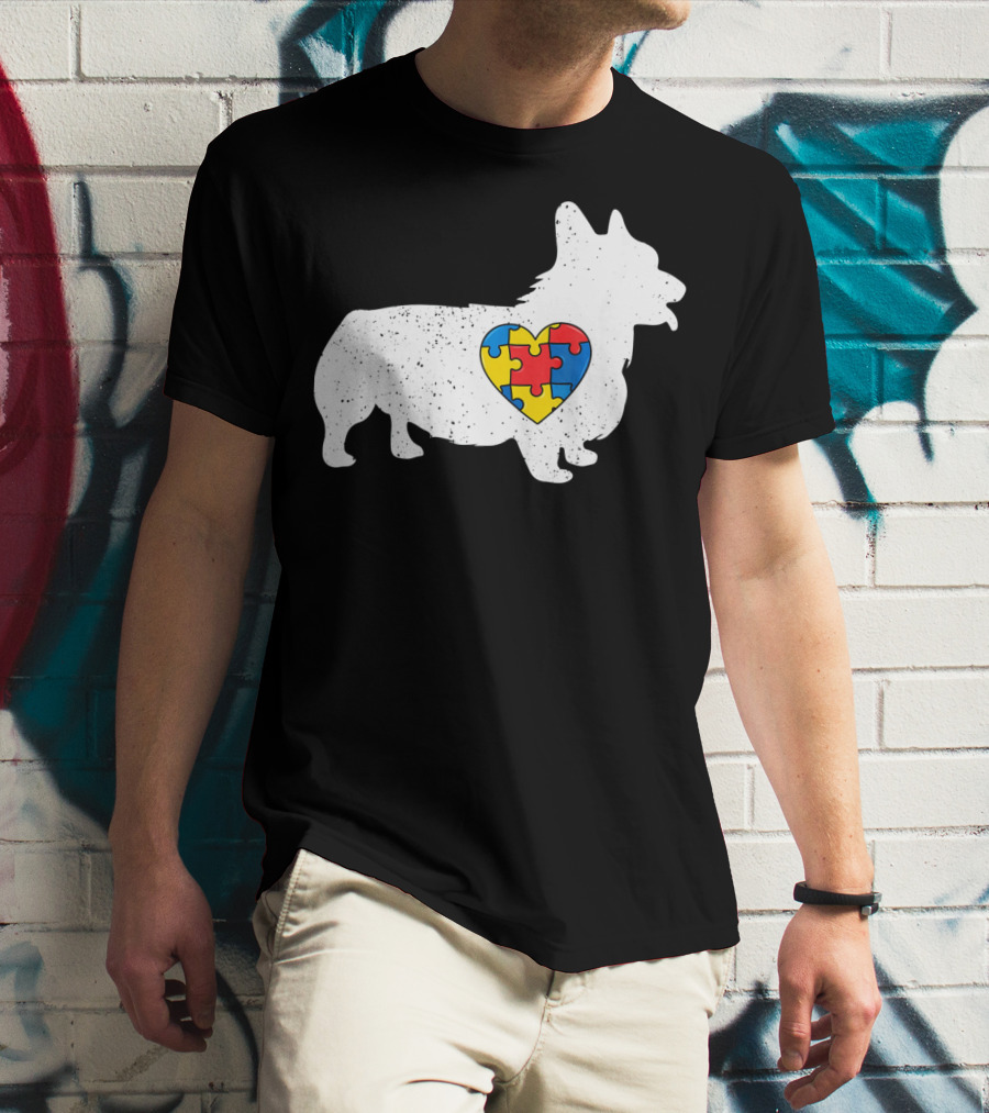 Corgi Puzzle Heart Autism Awareness T-Shirt