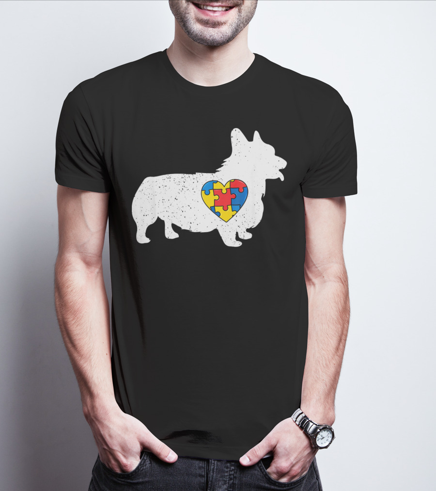 Corgi Puzzle Heart Autism Awareness T-Shirt