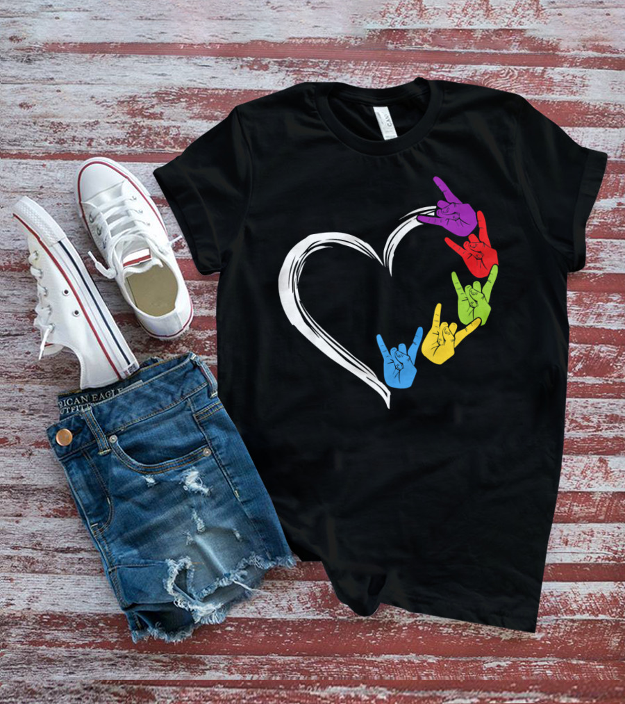 Kids Heart Love Colorful Hand Sign Language Rock T-Shirt