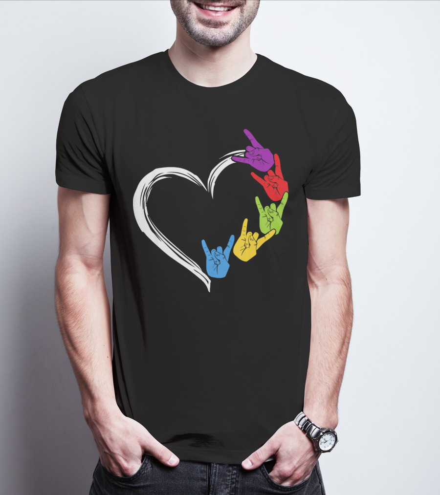 Kids Heart Love Colorful Hand Sign Language Rock T-Shirt