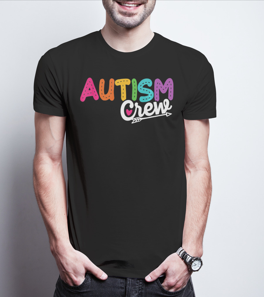Autism Crew Colorful Heart Arrow Autism Awareness T-Shirt