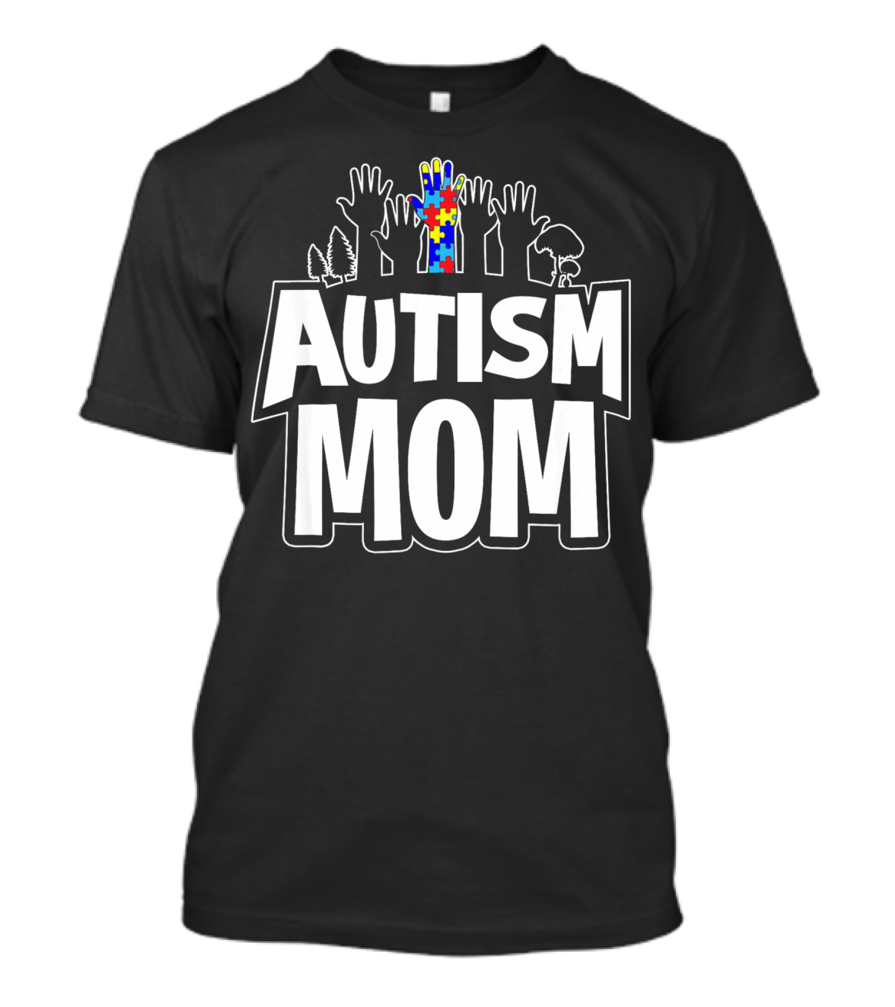 Autism Mom Awareness Puzzle Hands Forest T-Shirt