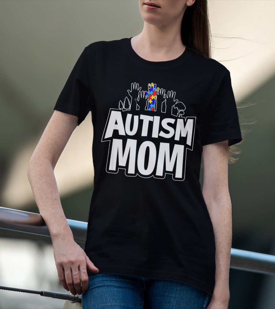 Autism Mom Awareness Puzzle Hands Forest T-Shirt