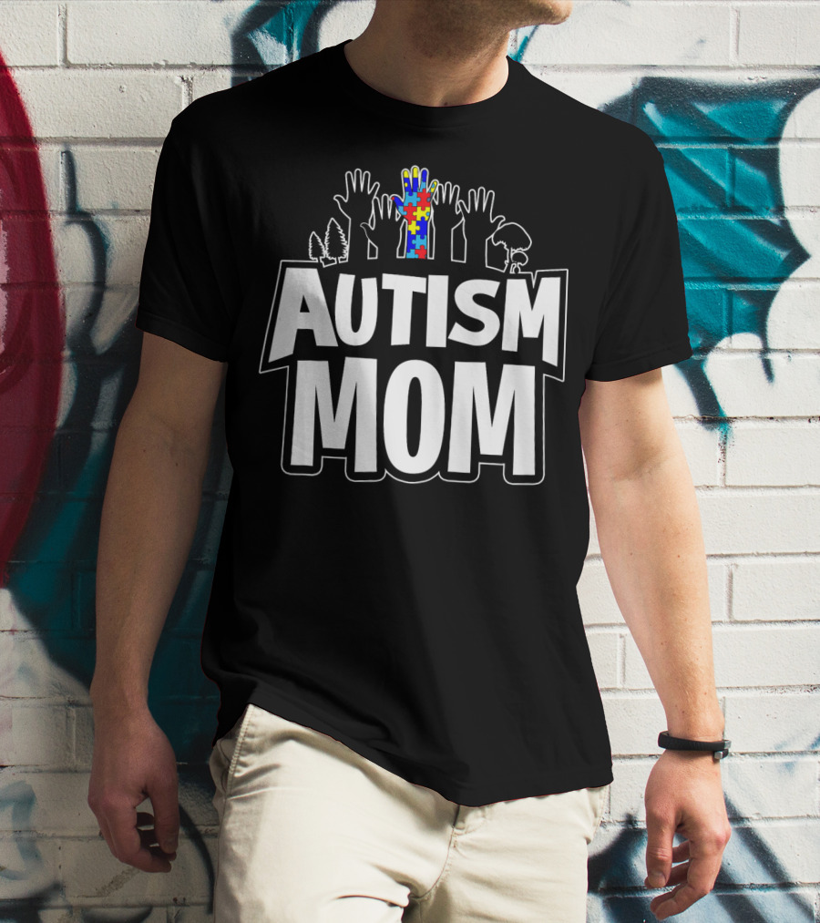 Autism Mom Awareness Puzzle Hands Forest T-Shirt