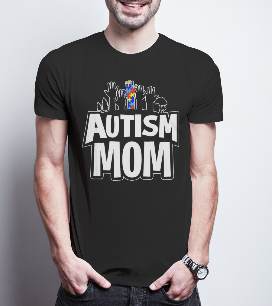 Autism Mom Awareness Puzzle Hands Forest T-Shirt