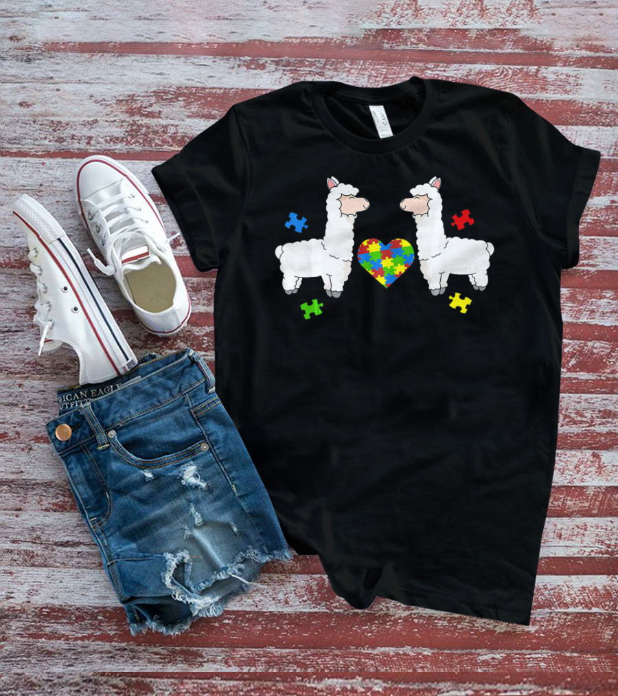 Autism Awareness Llama Puzzle Heart Pieces T-Shirt