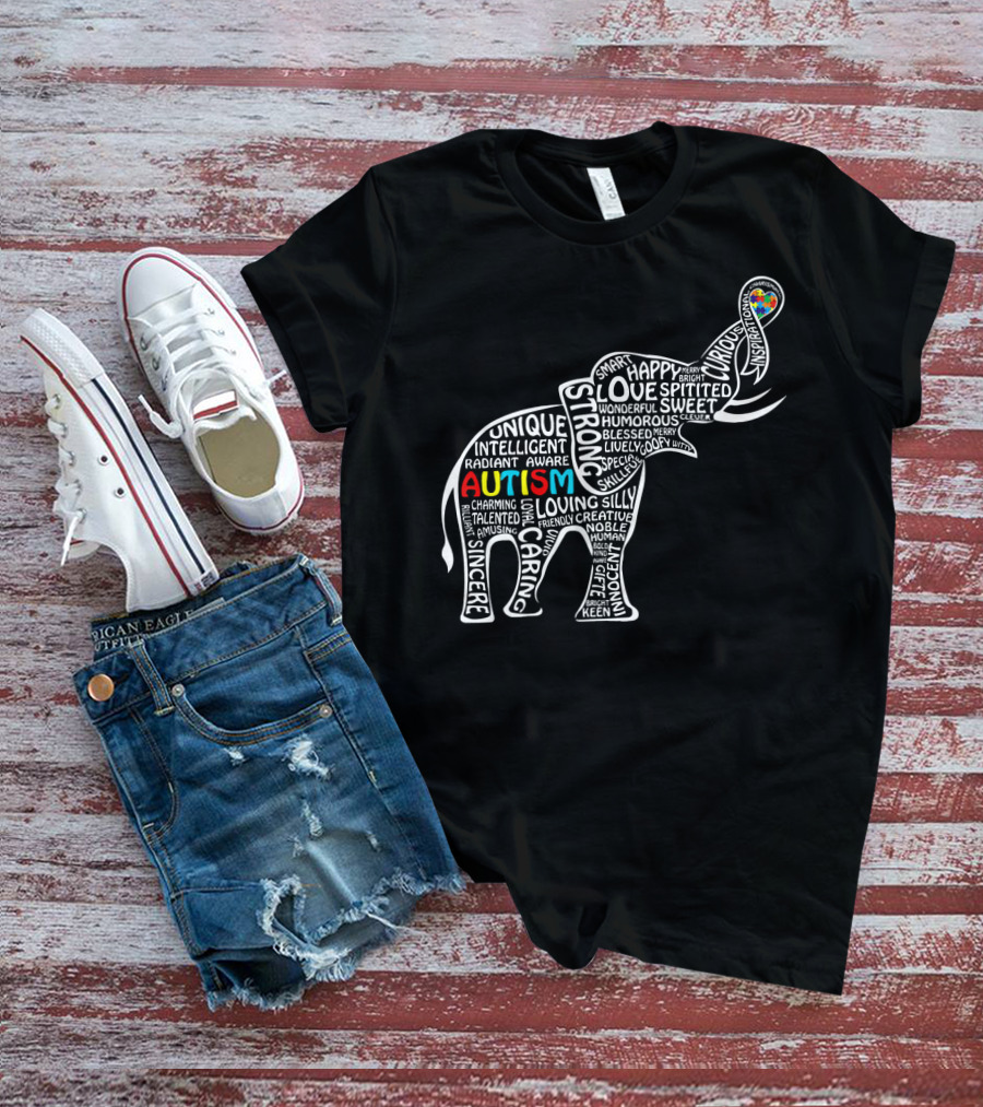 Funny Clever Autism Awareness Elephant Typography T-Shirt
