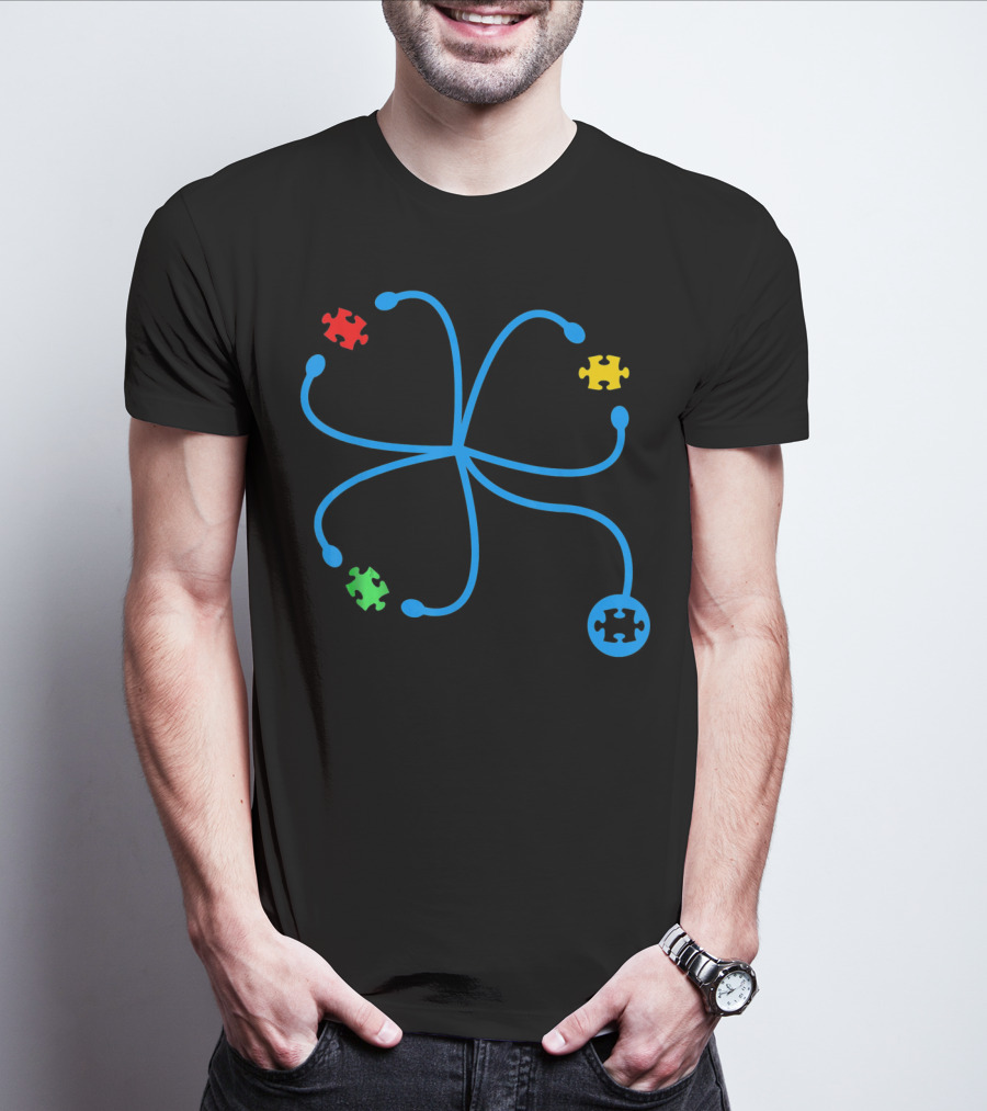 Nurse Autism Awareness Stethoscope Puzzle Piece Connection T-Shirt
