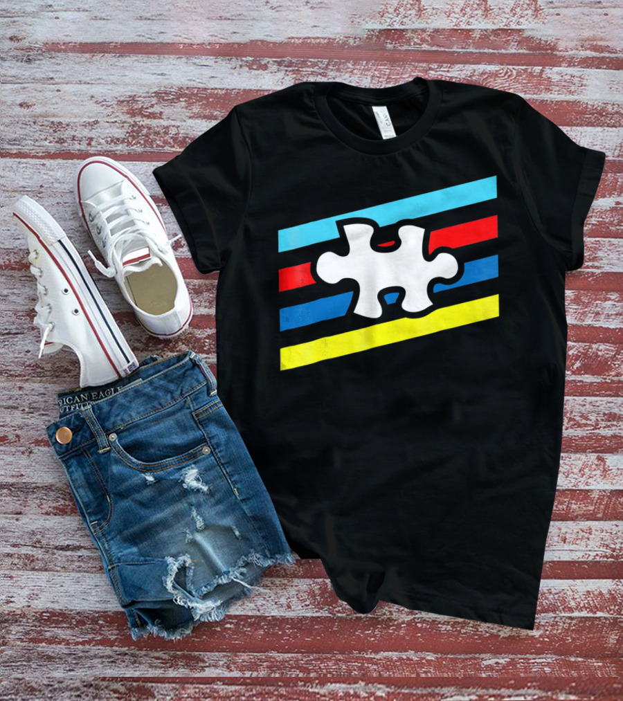 Autism Puzzle Piece Colorful Stripes T-Shirt
