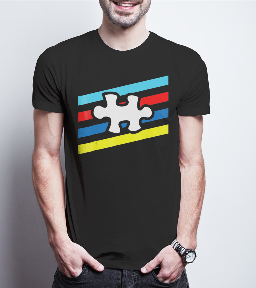 Autism Puzzle Piece Colorful Stripes T-Shirt