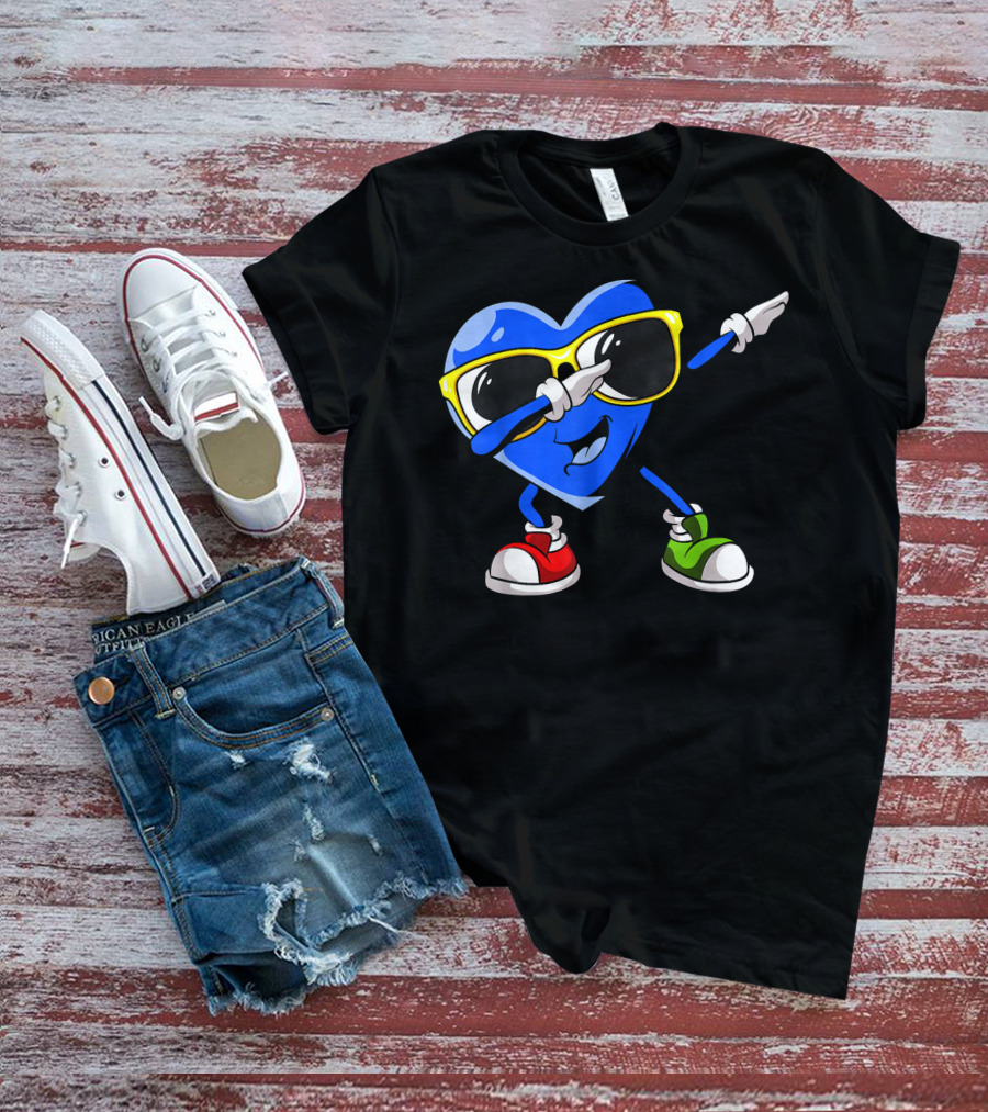Dabbing Blue Heart Autism Awareness Month T-Shirt