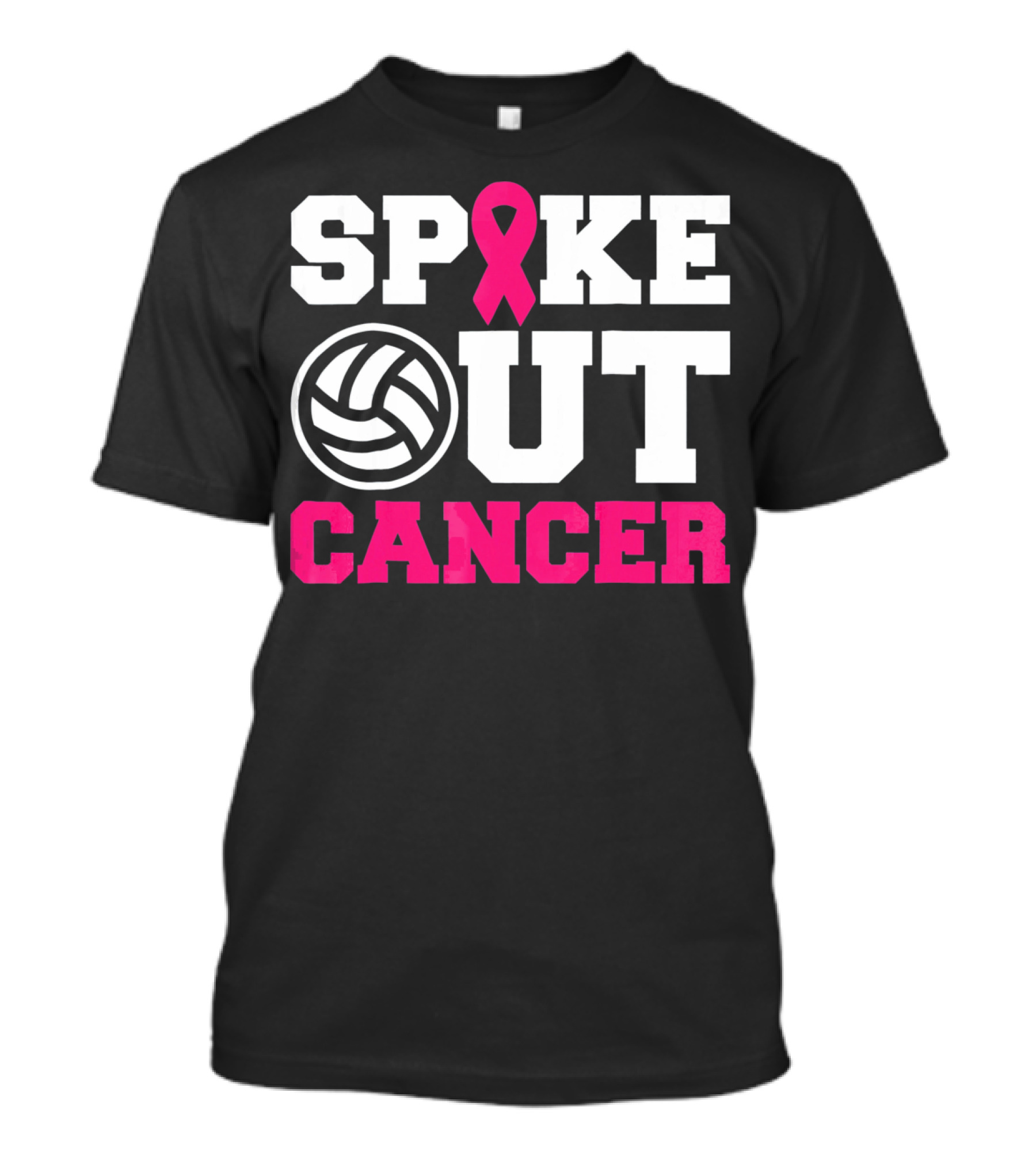 Volleyball Spike Out Cancer Pink Ribbon Breast Cancer Awareness T-Shirt
