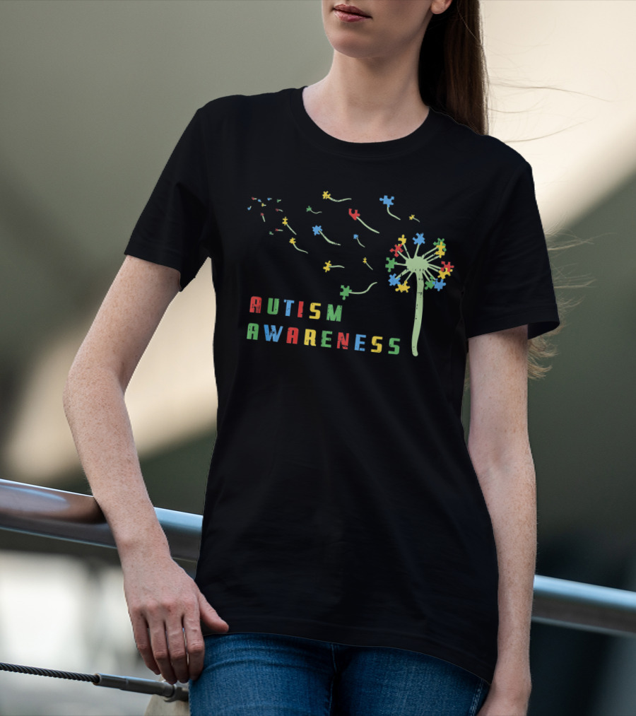 Autism Awareness Dandelion With Colorful Puzzle Pieces T-Shirt