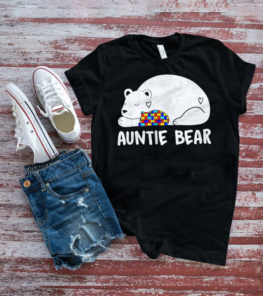 Auntie Bear Autism Awareness Puzzle Heart T-Shirt