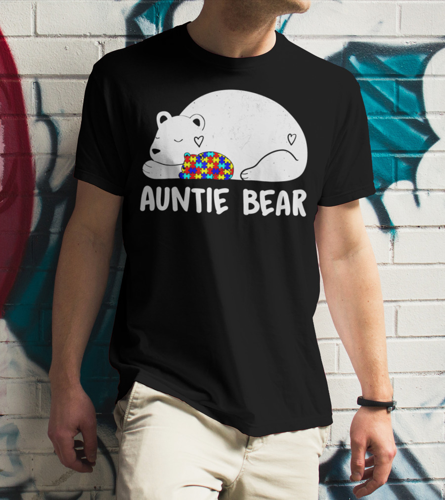 Auntie Bear Autism Awareness Puzzle Heart T-Shirt