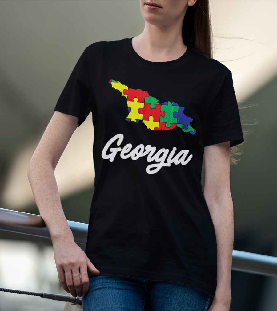 Georgia Autism Awareness Puzzle Map T-Shirt