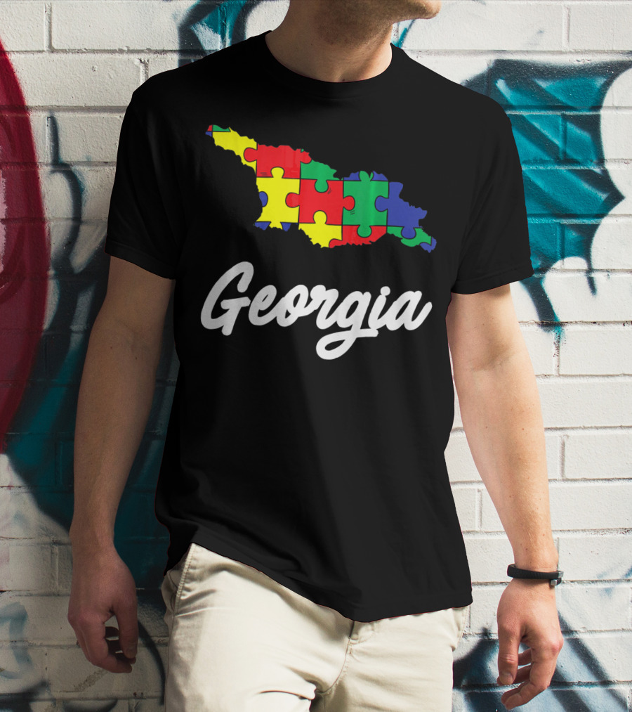 Georgia Autism Awareness Puzzle Map T-Shirt