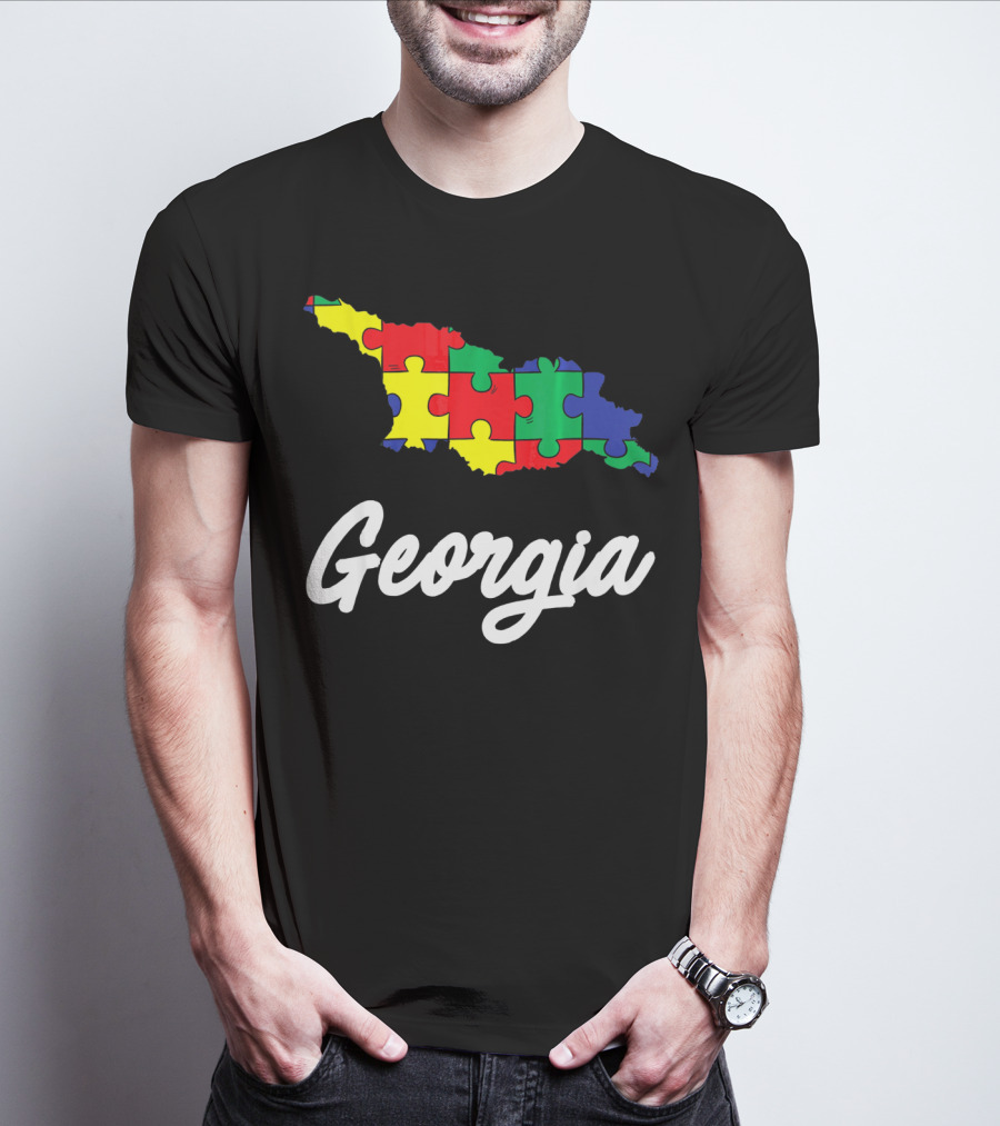 Georgia Autism Awareness Puzzle Map T-Shirt