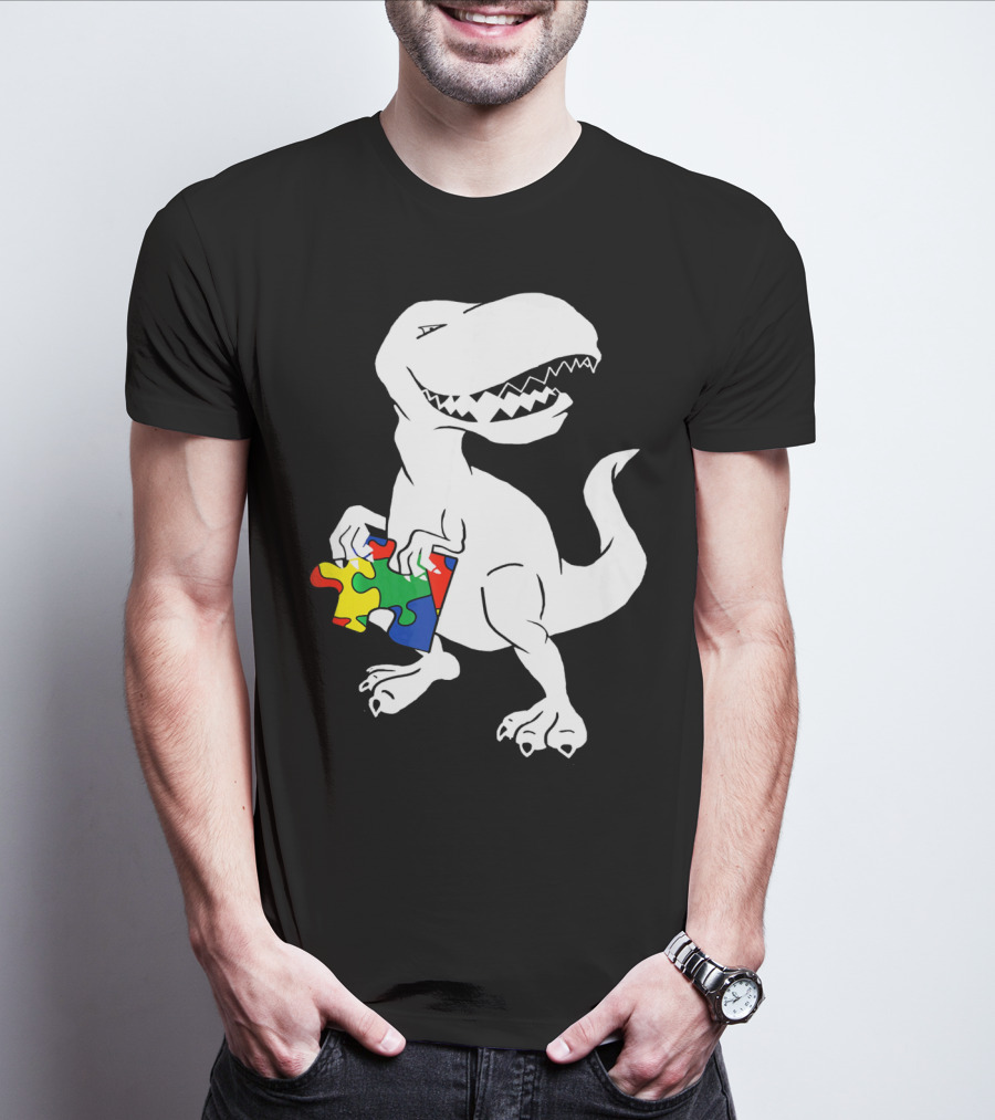 Dinosaur Holding Autism Puzzle Piece Awareness For Tyra T-Shirt