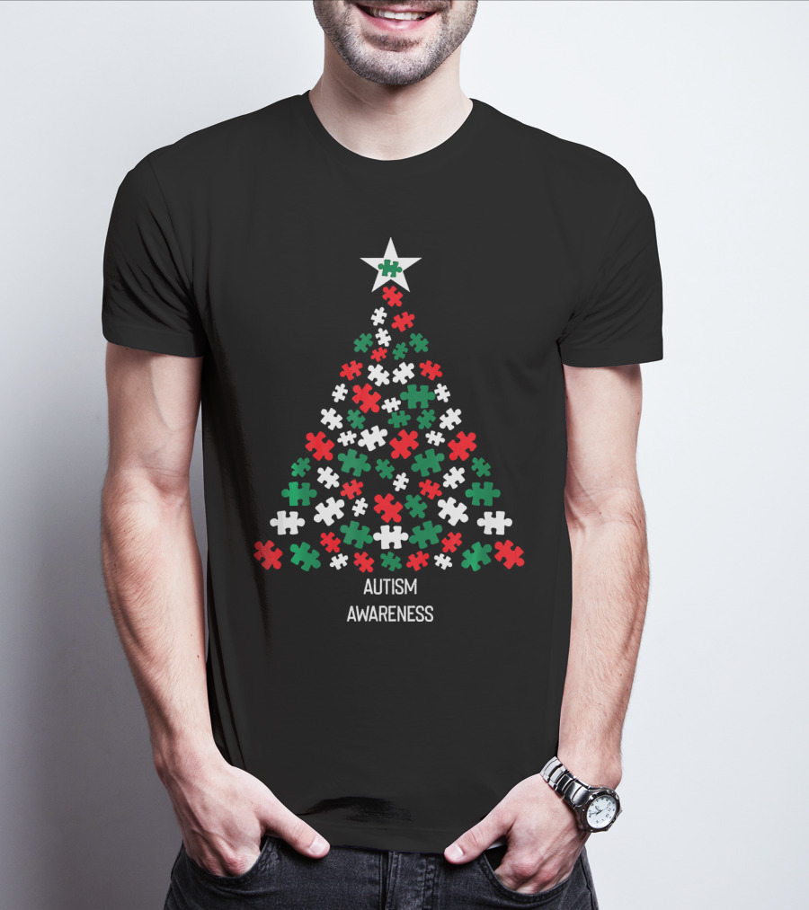 Christmas Autism Awareness Xmas Tree Puzzle Star T-Shirt
