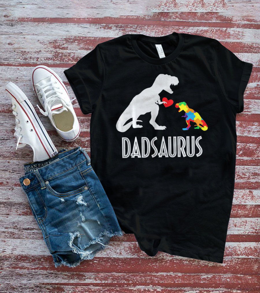 Dadsaurus Dinosaur Family Kids Autism Awareness T-Shirt