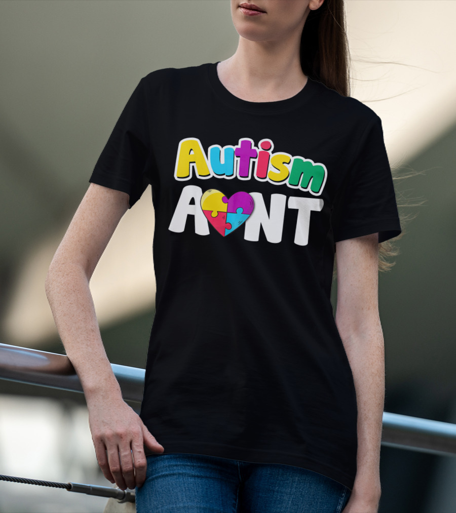 Autism Aunt Heart Puzzle Awareness T-Shirt