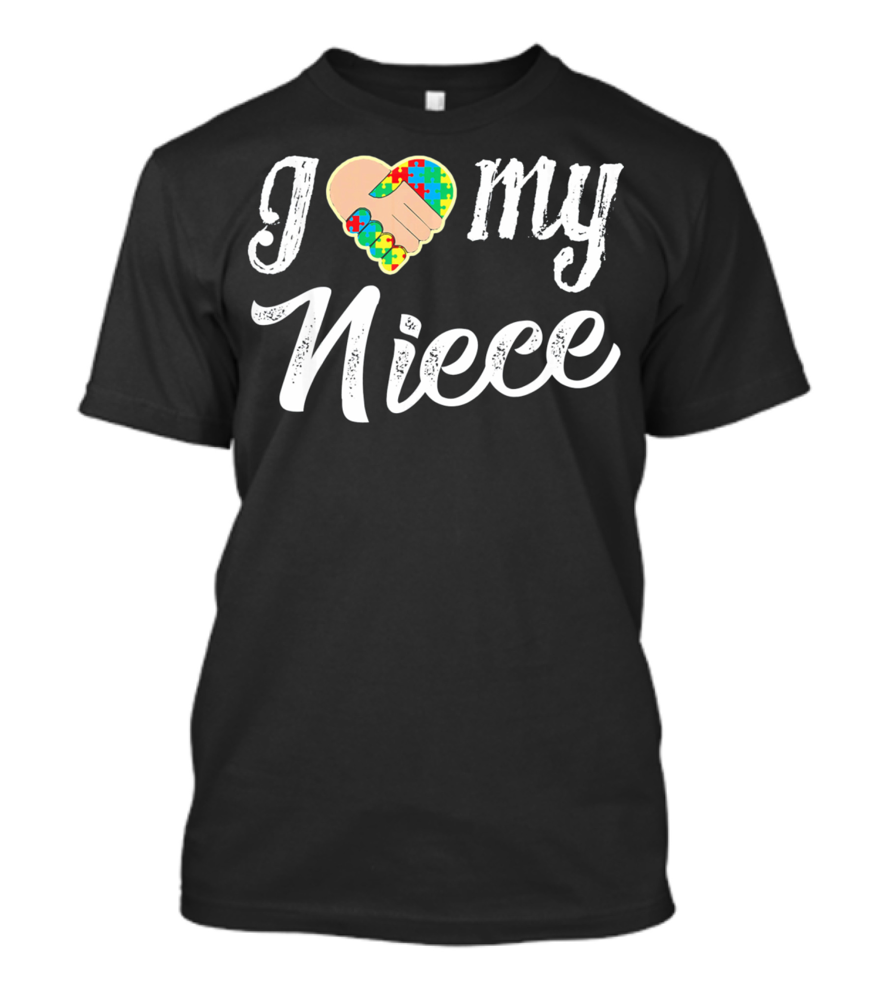 I Love My Niece Autism Puzzle Heart Fist T-Shirt