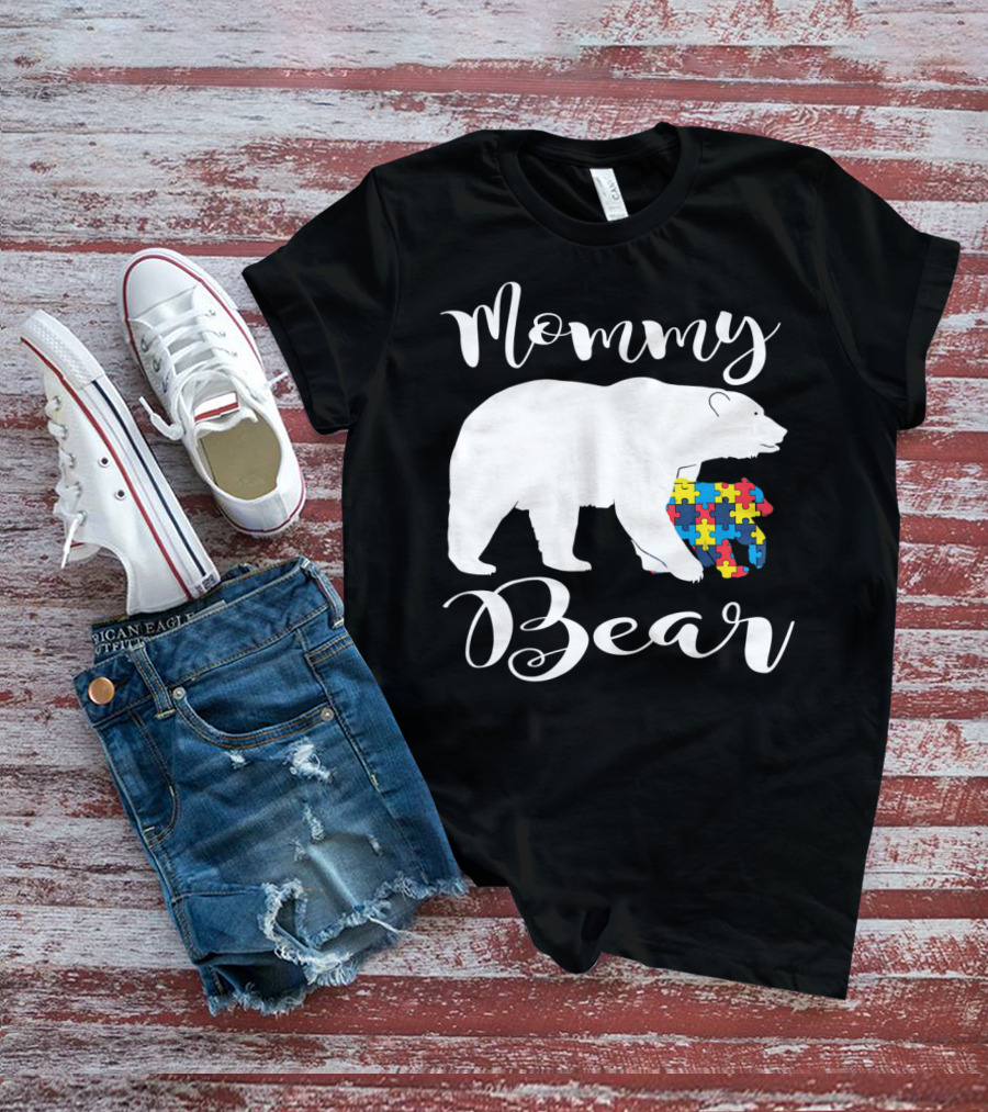 Mommy Bear Autism Puzzle Piece Family T-Shirt
