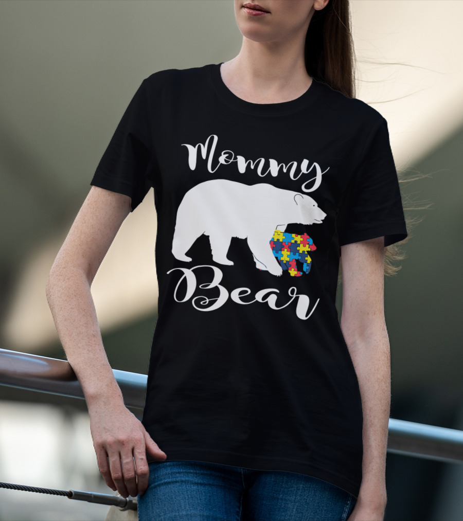 Mommy Bear Autism Puzzle Piece Family T-Shirt