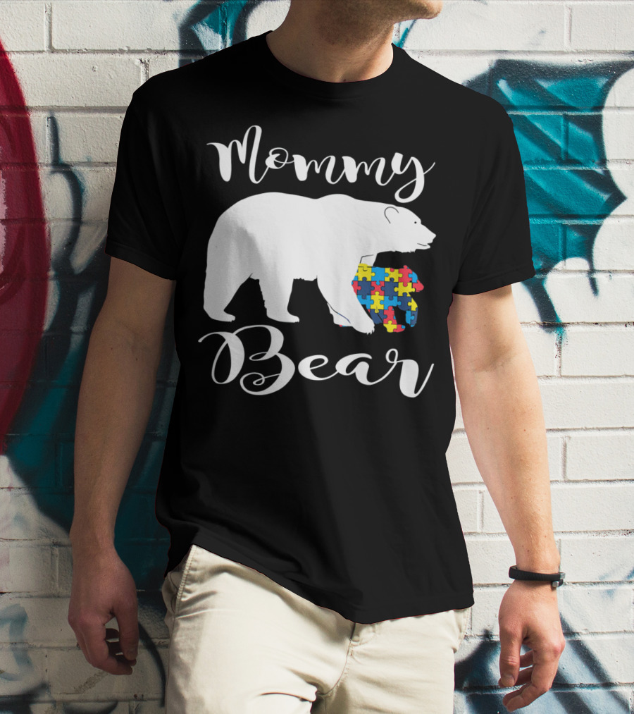 Mommy Bear Autism Puzzle Piece Family T-Shirt