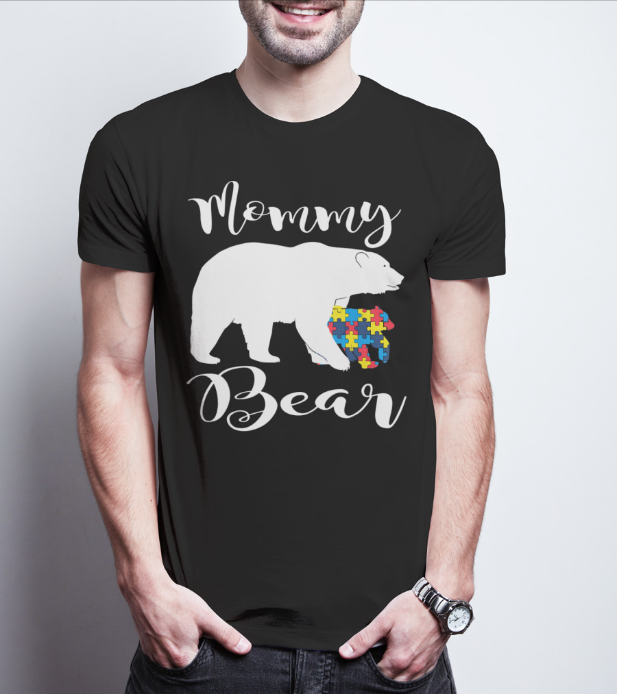 Mommy Bear Autism Puzzle Piece Family T-Shirt