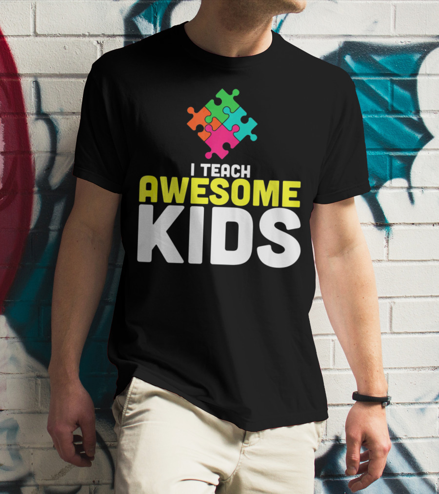 I Teach Awesome Kids Autism Awareness Teacher Puzzle T-Shirt