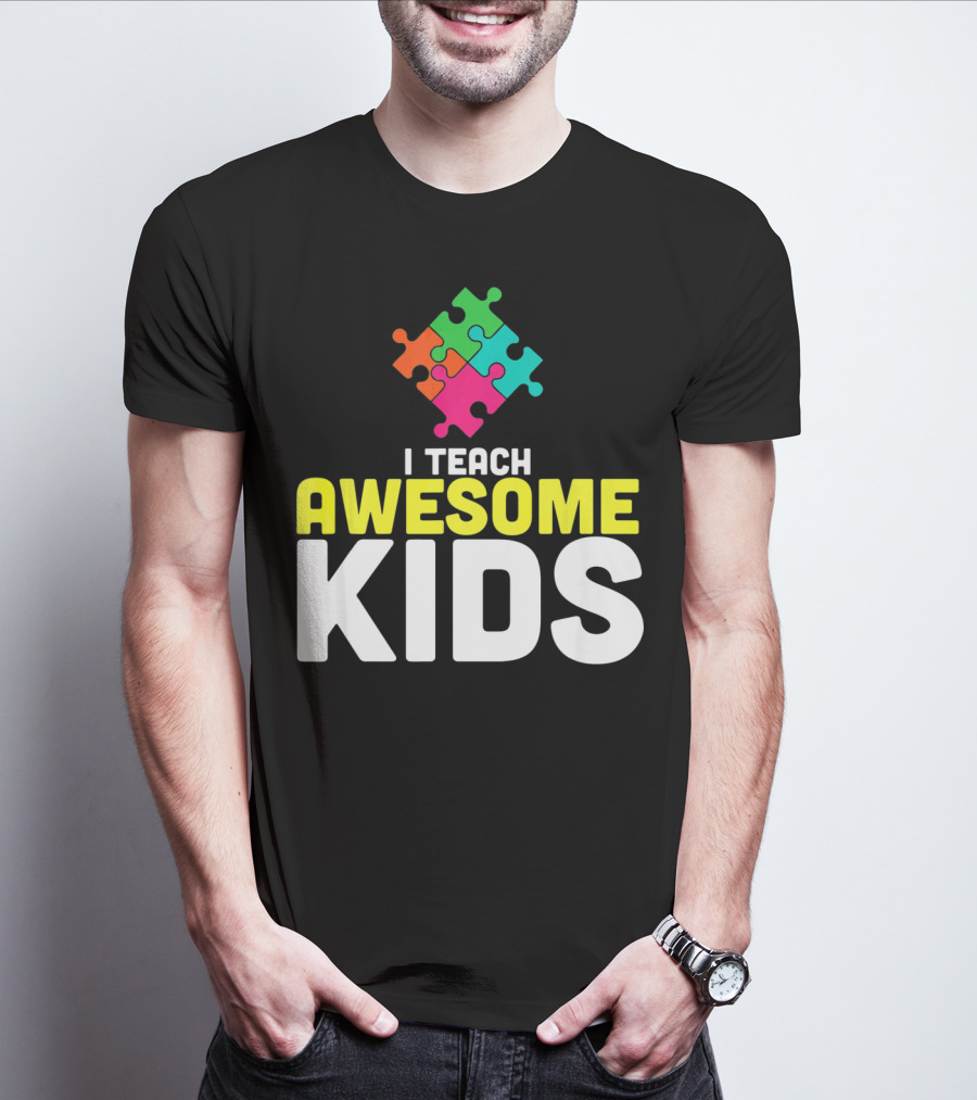 I Teach Awesome Kids Autism Awareness Teacher Puzzle T-Shirt