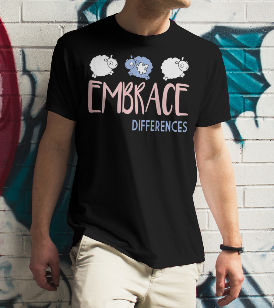 Embrace Differences Autism Awareness Sheep Puzzle Piece T-Shirt
