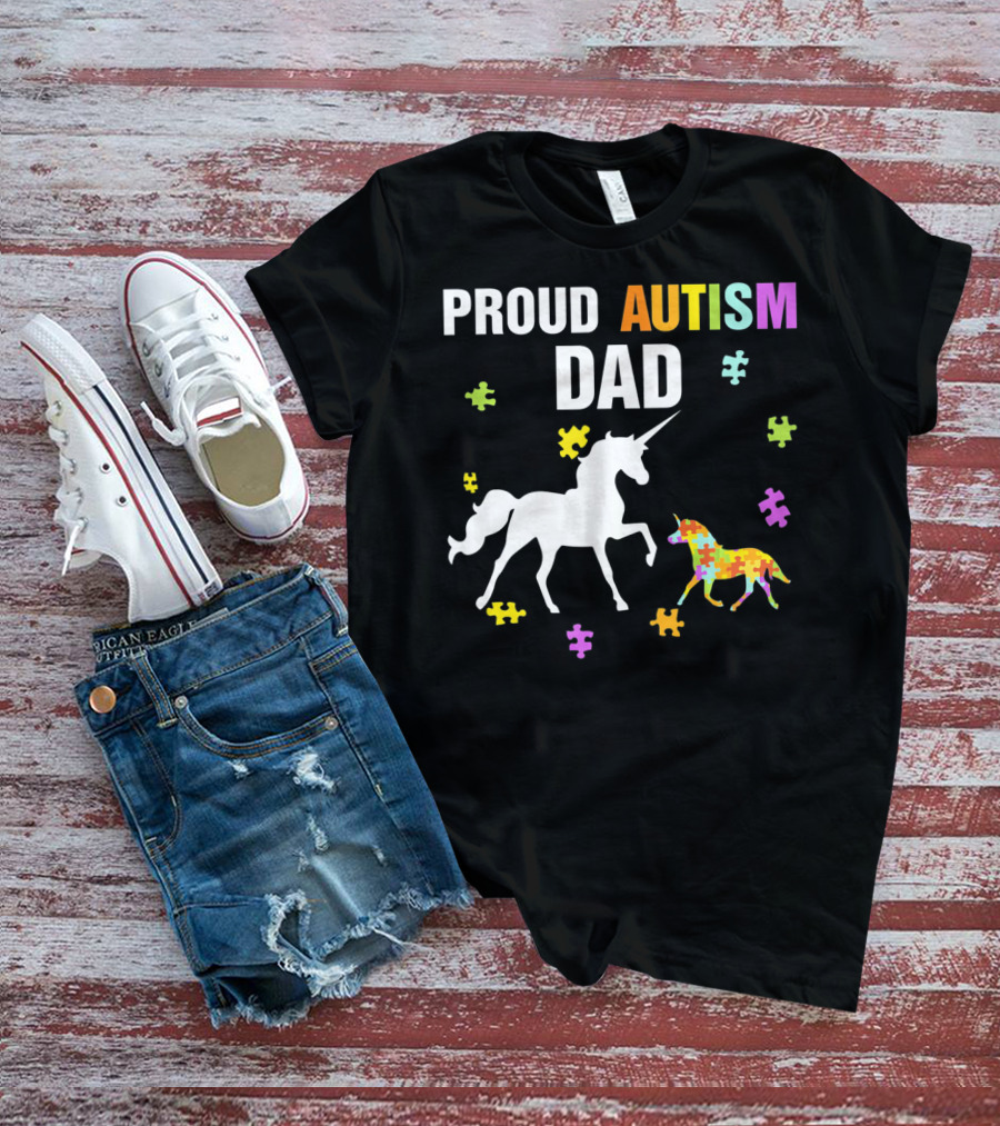 Proud Autism Dad Unicorn Puzzle Autism Awareness T-Shirt