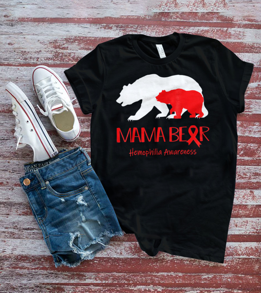 Mama Bear Hemophilia Awareness Red Ribbon Bears T-Shirt