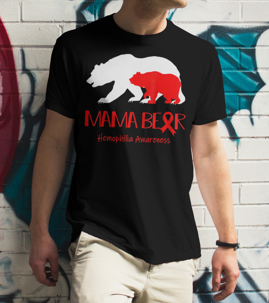 Mama Bear Hemophilia Awareness Red Ribbon Bears T-Shirt