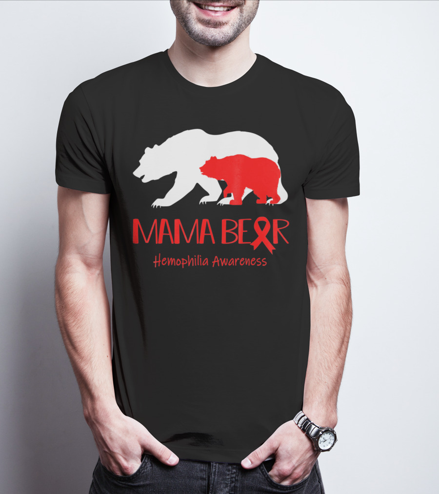 Mama Bear Hemophilia Awareness Red Ribbon Bears T-Shirt