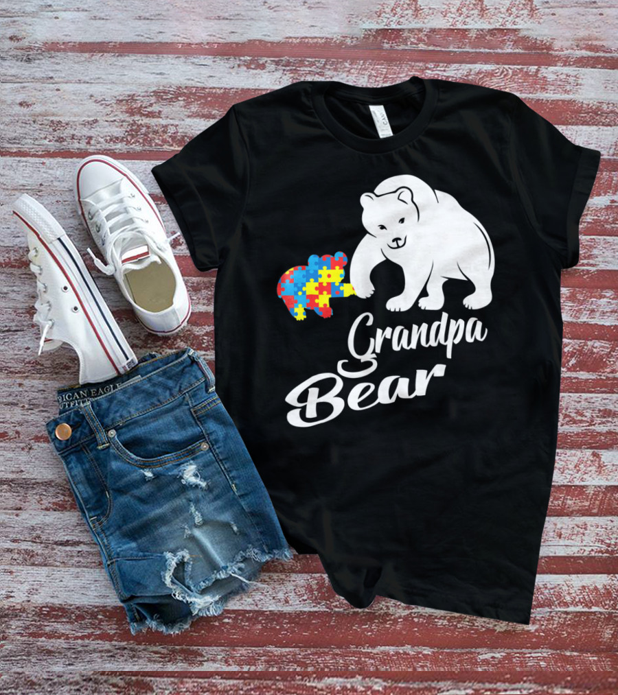 Grandpa Bear Autism Awareness Puzzle Bear T-Shirt