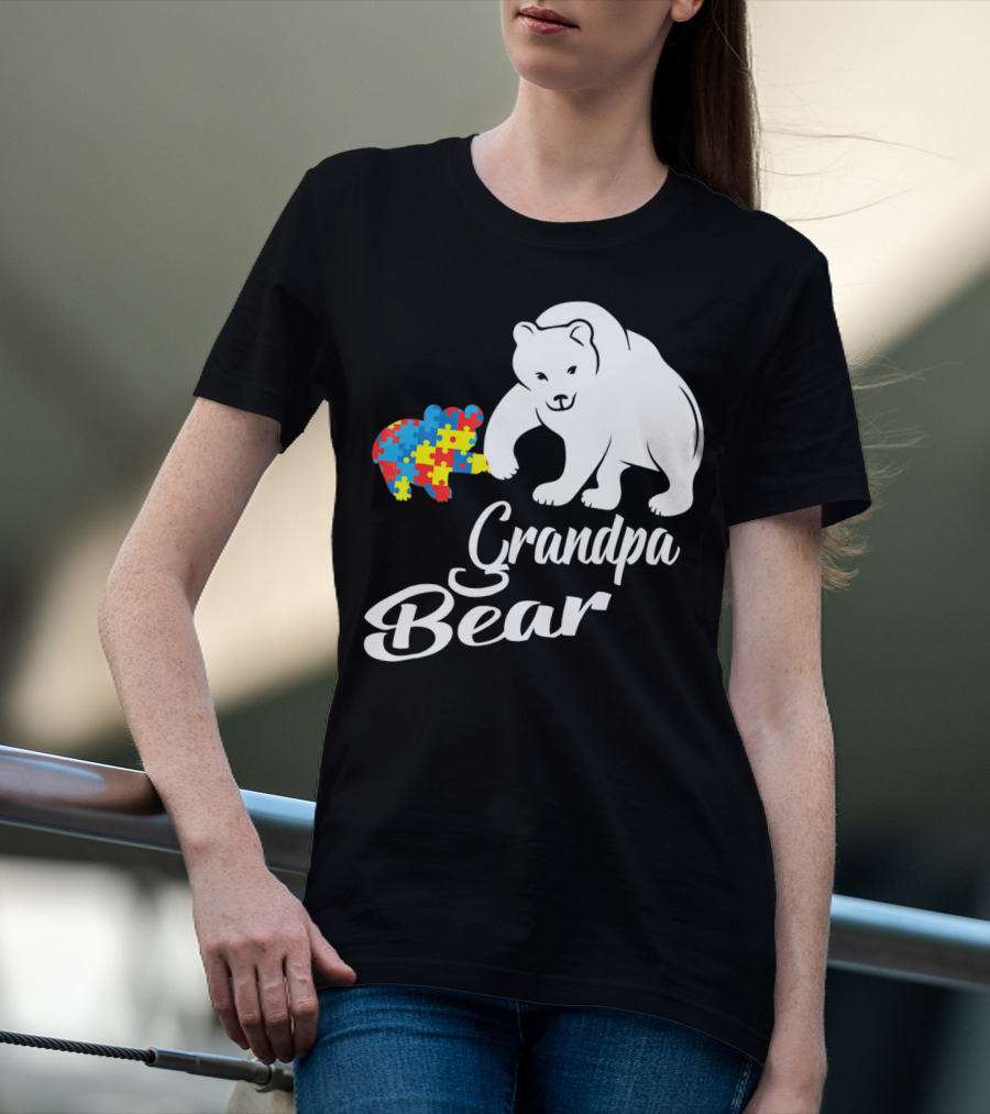 Grandpa Bear Autism Awareness Puzzle Bear T-Shirt