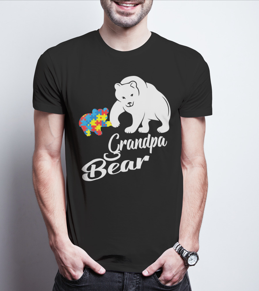Grandpa Bear Autism Awareness Puzzle Bear T-Shirt