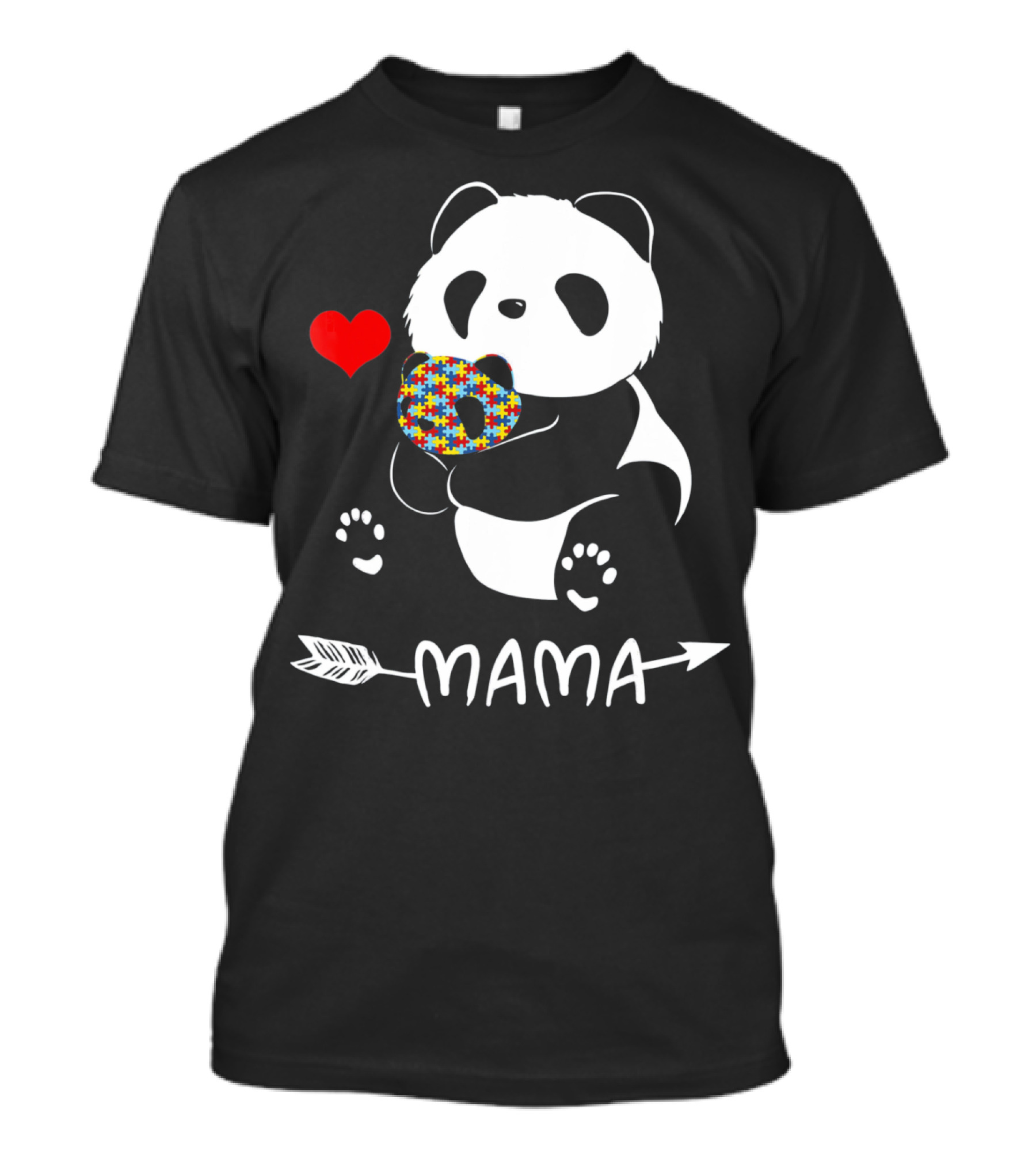 Mama Panda Bear Autism Awareness Heart Puzzle Support T-Shirt