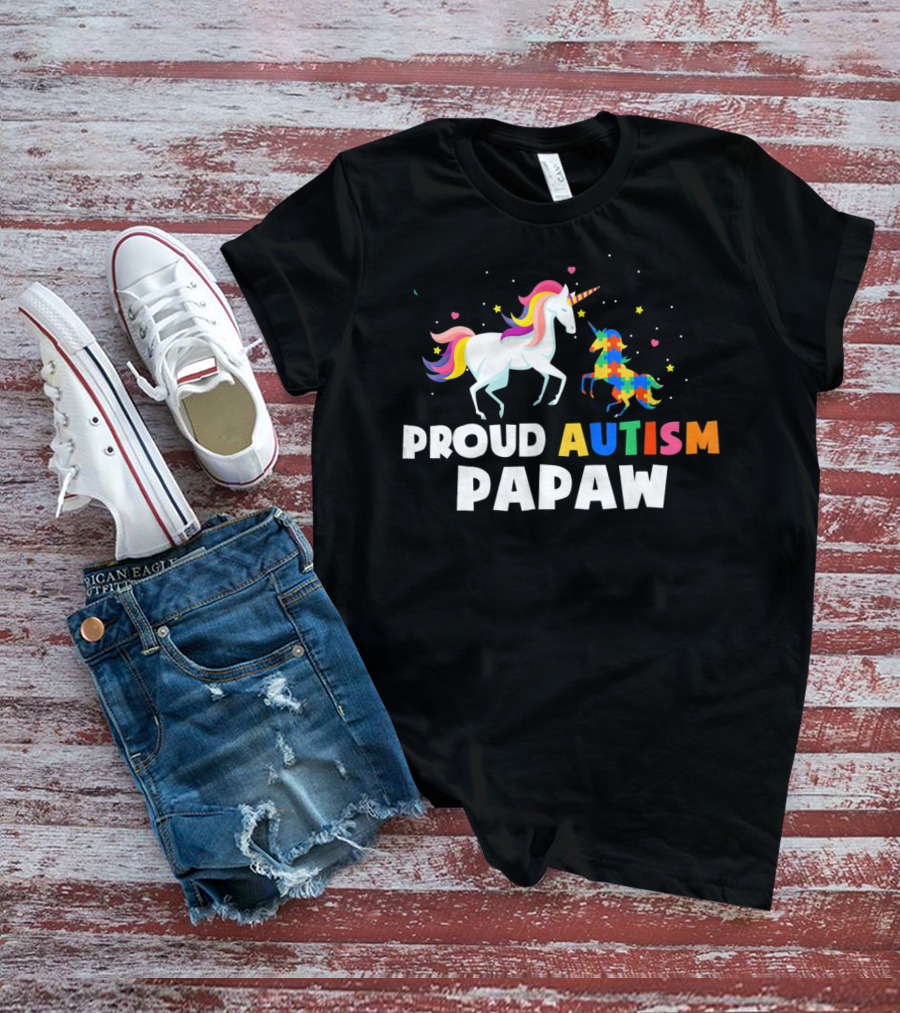 Proud Autism PAPAW Unicorn Autism Awareness T-Shirt