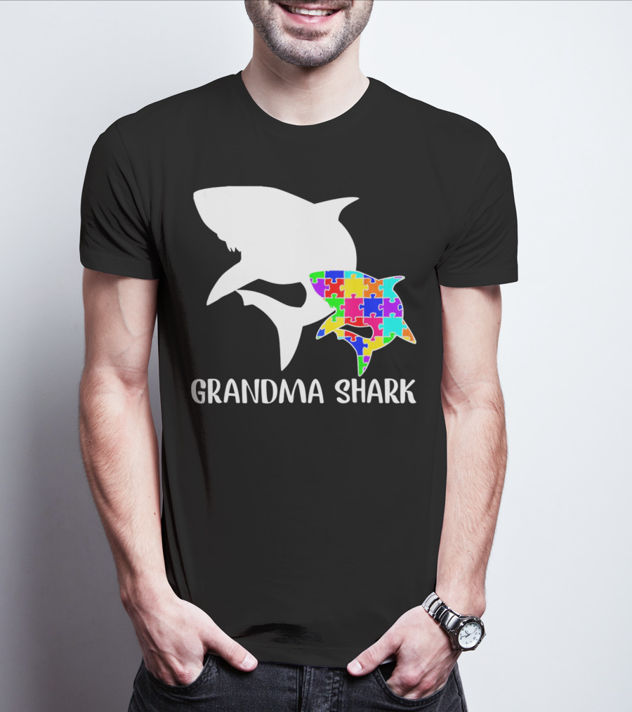 Grandma Shark Autism Awareness Puzzle Shark T-Shirt
