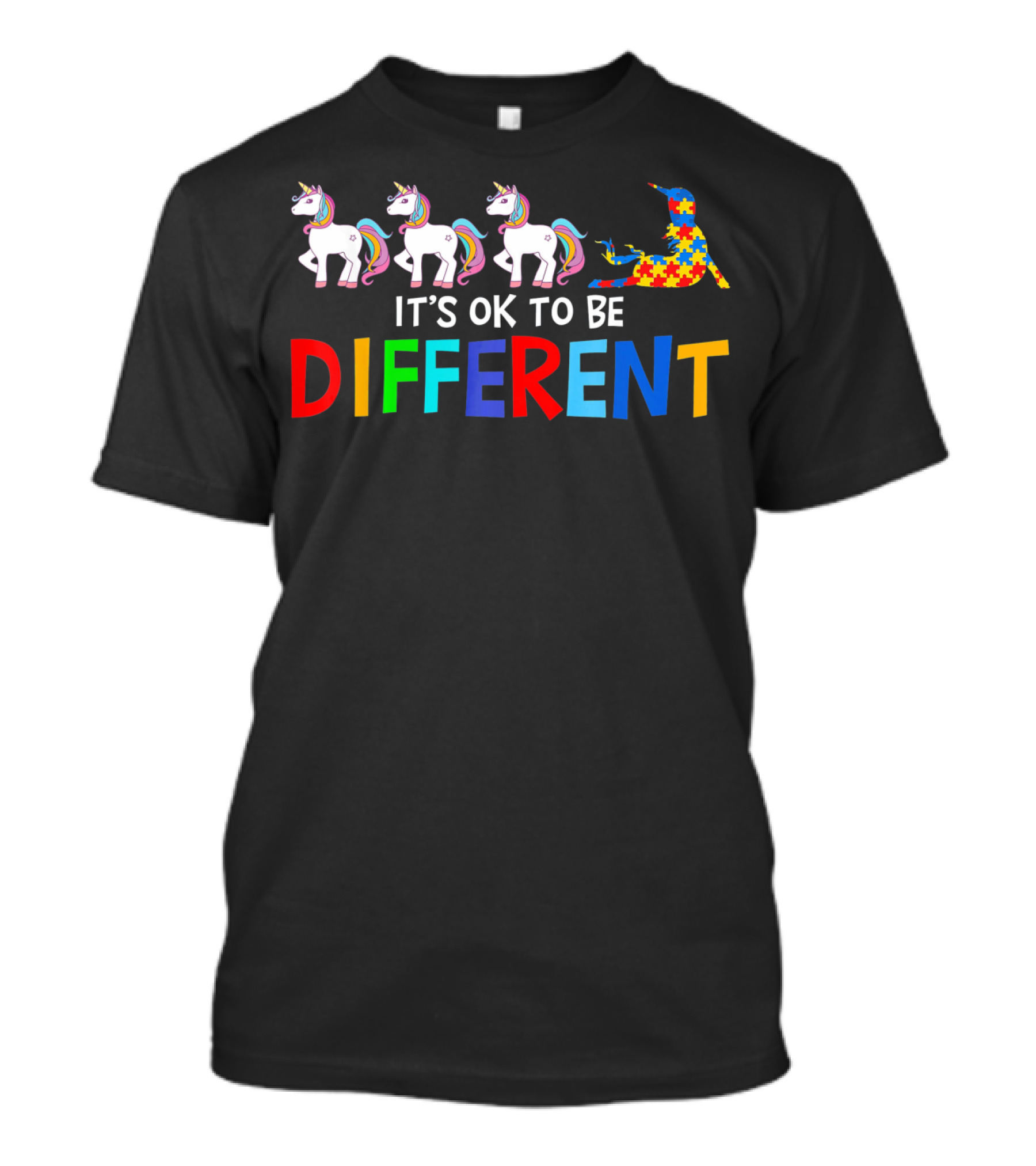It's Ok To Be Different Unicorn Autism Rainbow Puzzle T-Shirt