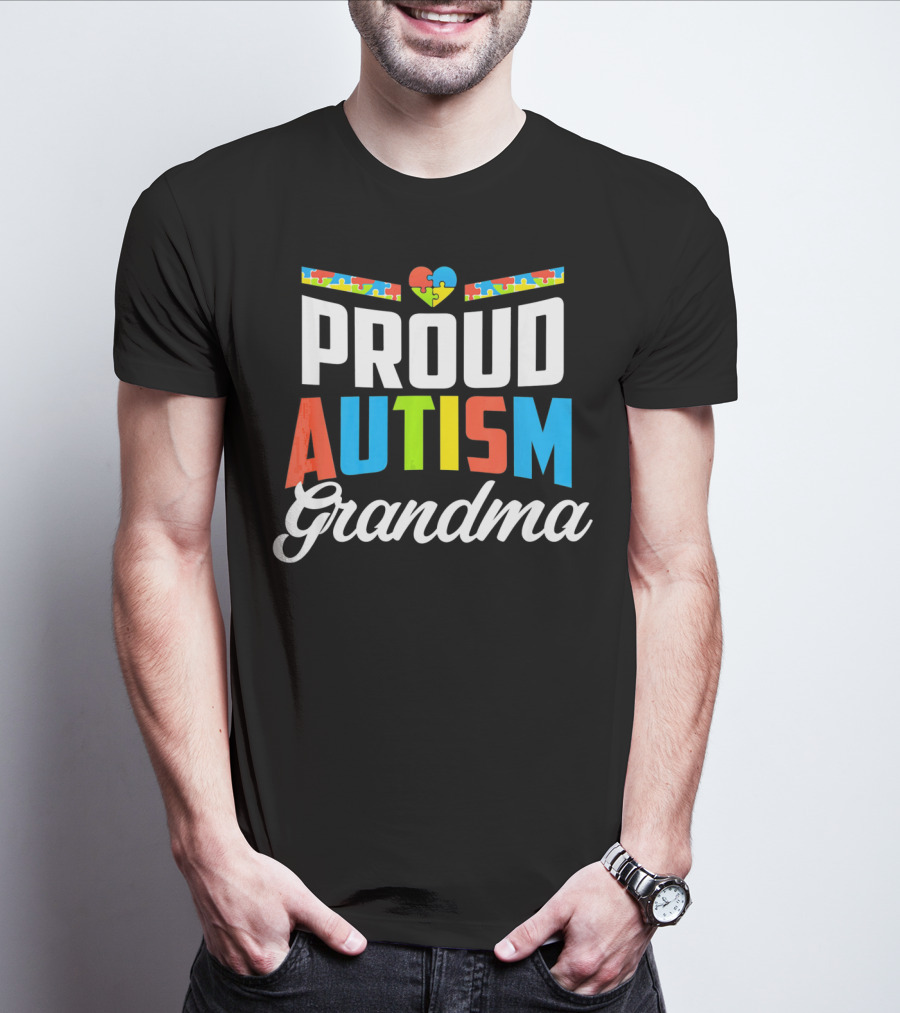 Proud Autism Grandma Puzzle Heart Awareness Support T-Shirt