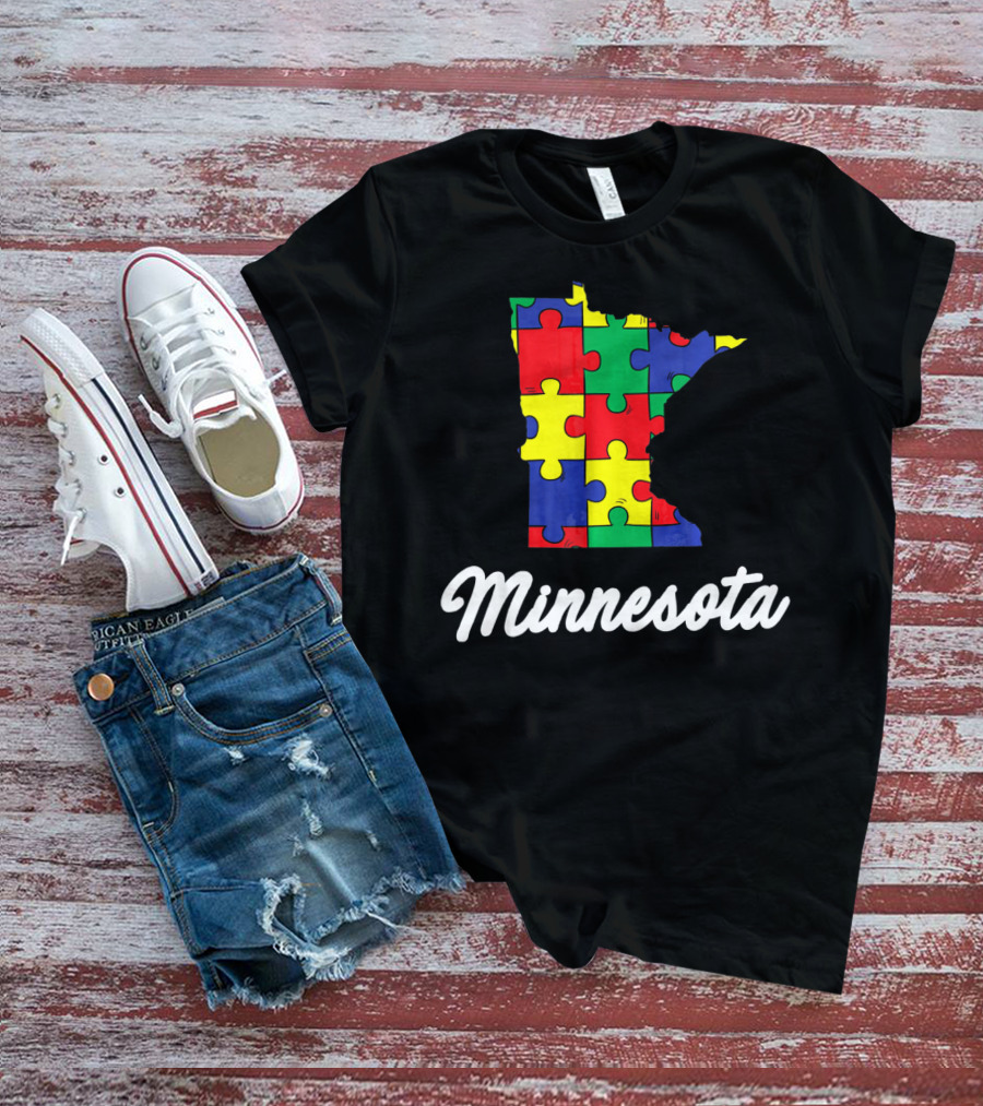 Minnesota Autism Awareness Puzzle Map T-Shirt